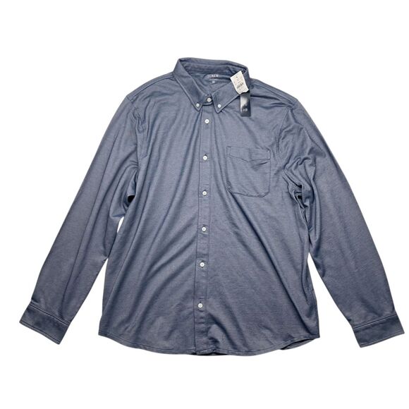 NWT J Crew Factory Shirt Men's XXL Blue Gray Performance Knit Oxford Button Down - Picture 1 of 12